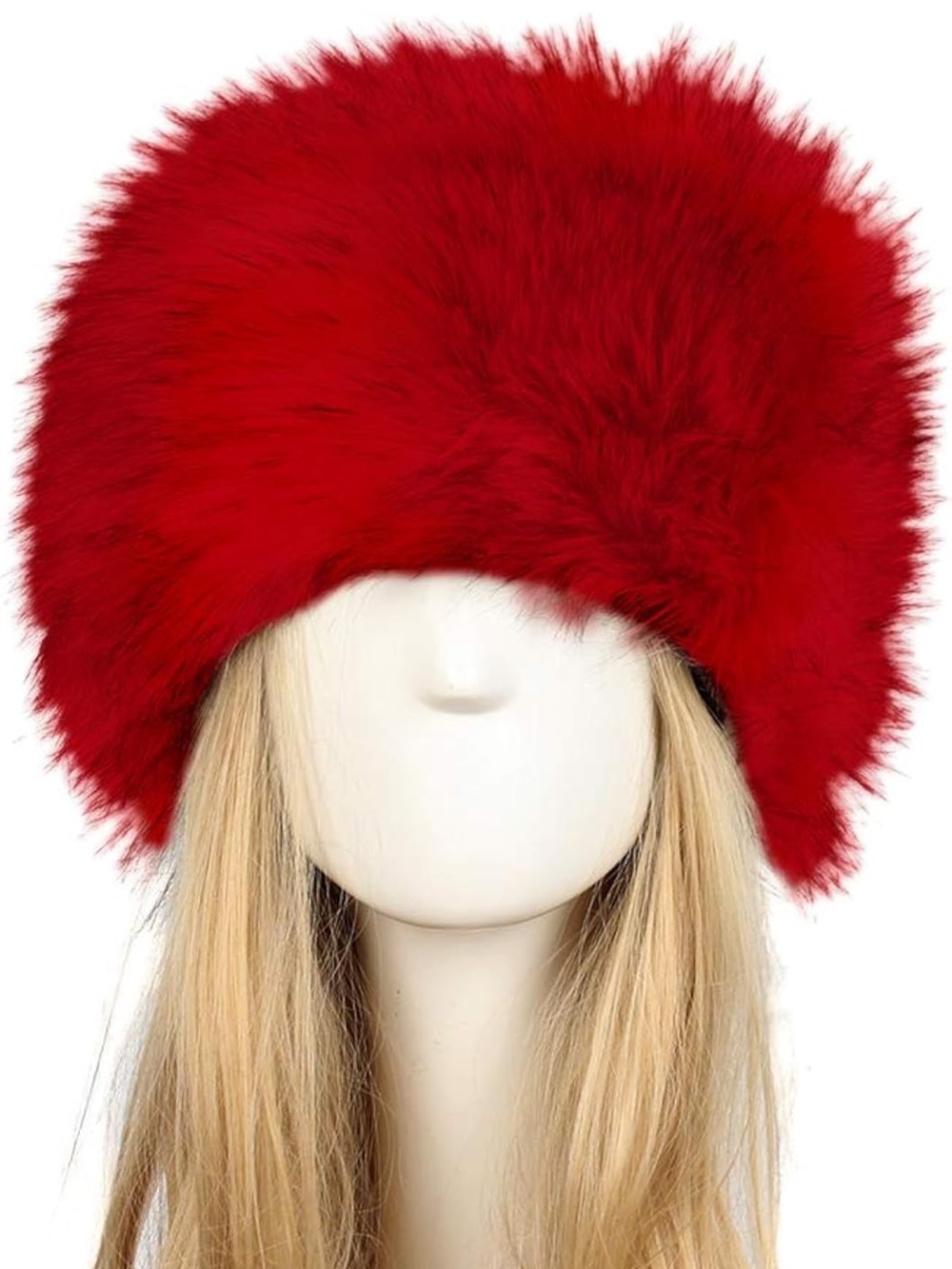 Bright Red Faux Fur Russian Cossack Style Winter Hat
